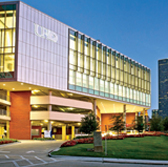 exterior of UHD Welcome Center at night
