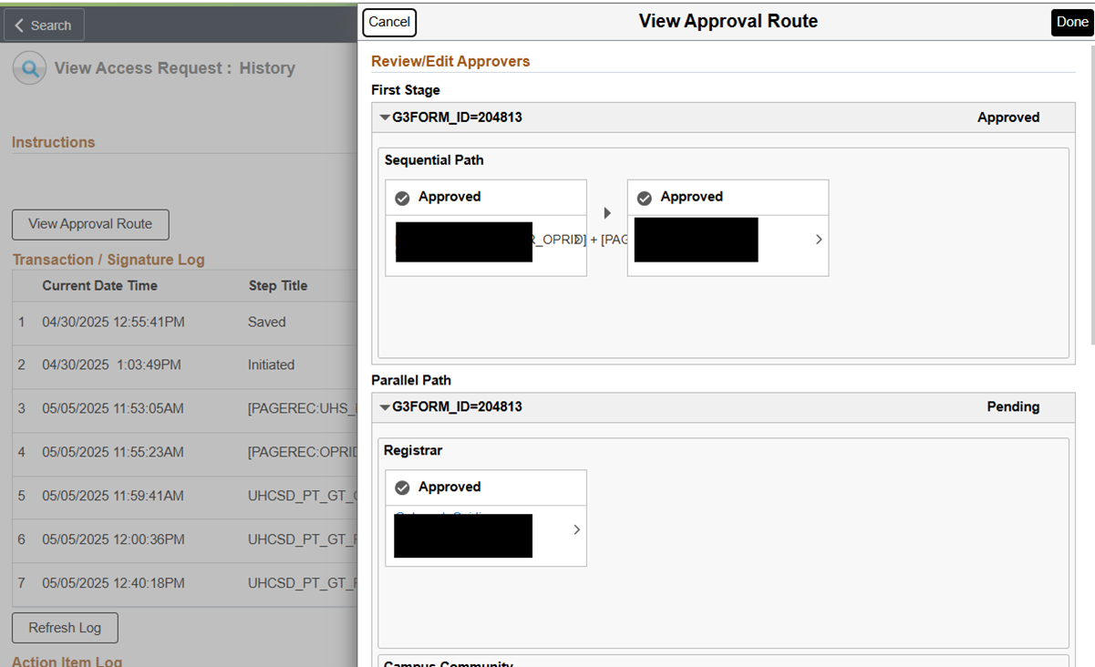Approval Route Status - screen capture
