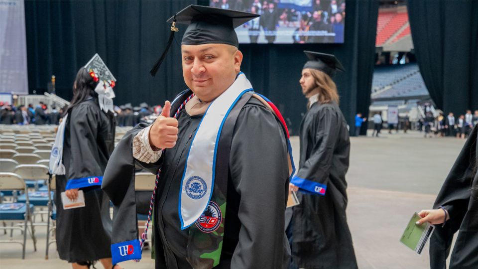 Veteran Ever Alvarado at UHD Commencement