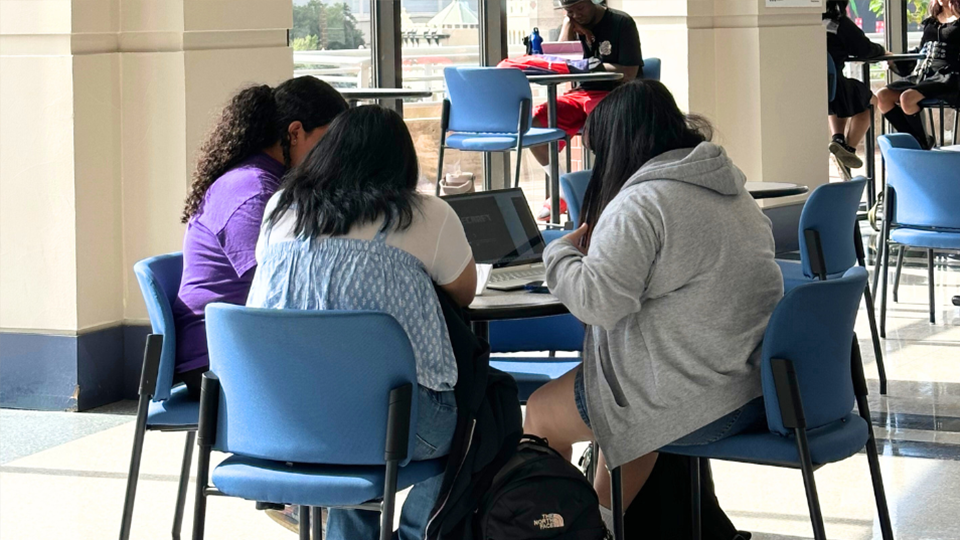 Student working in a group at UHD